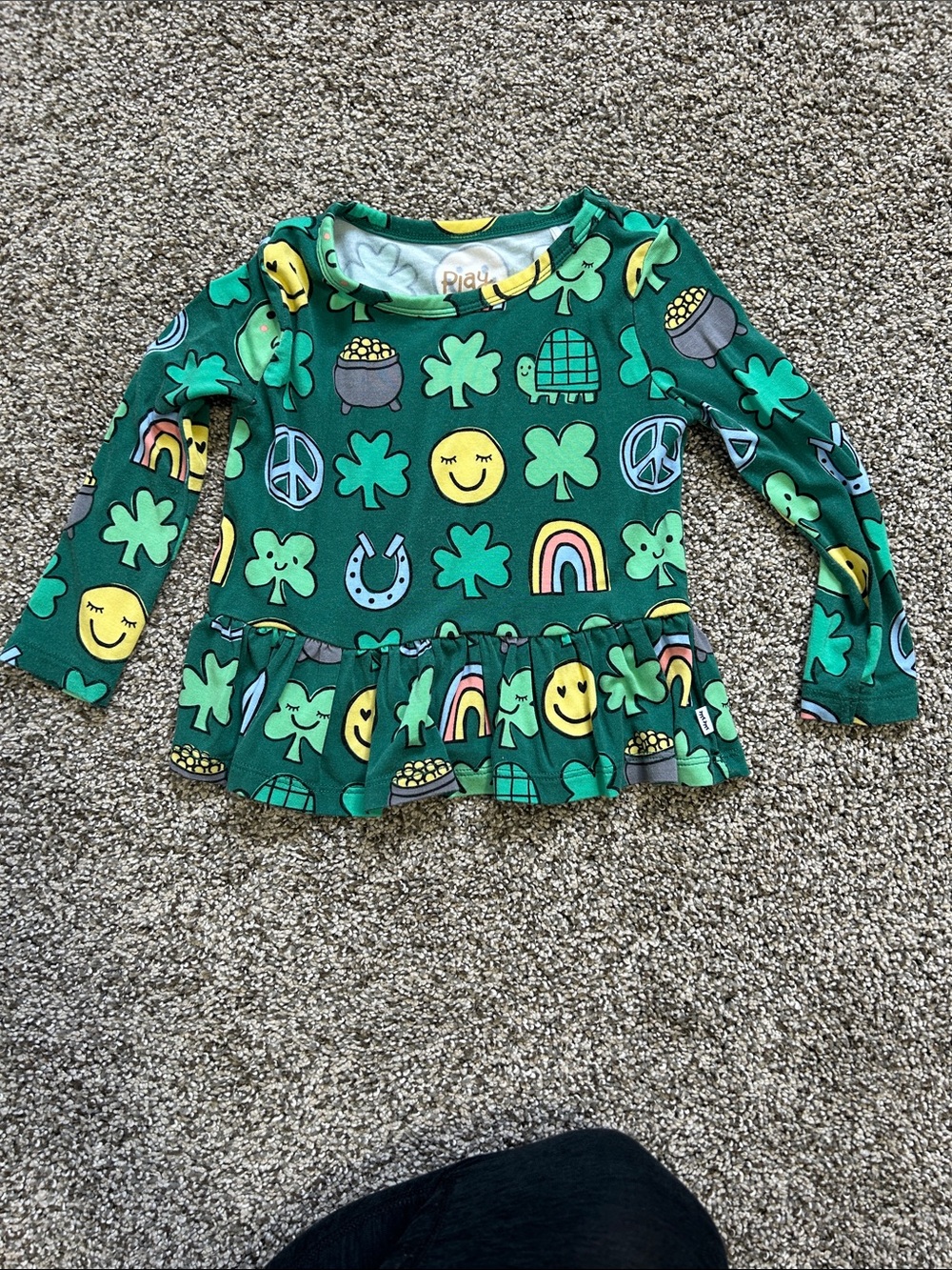 Little Sleepies Green Shamrock & Rainbow Peplum Top